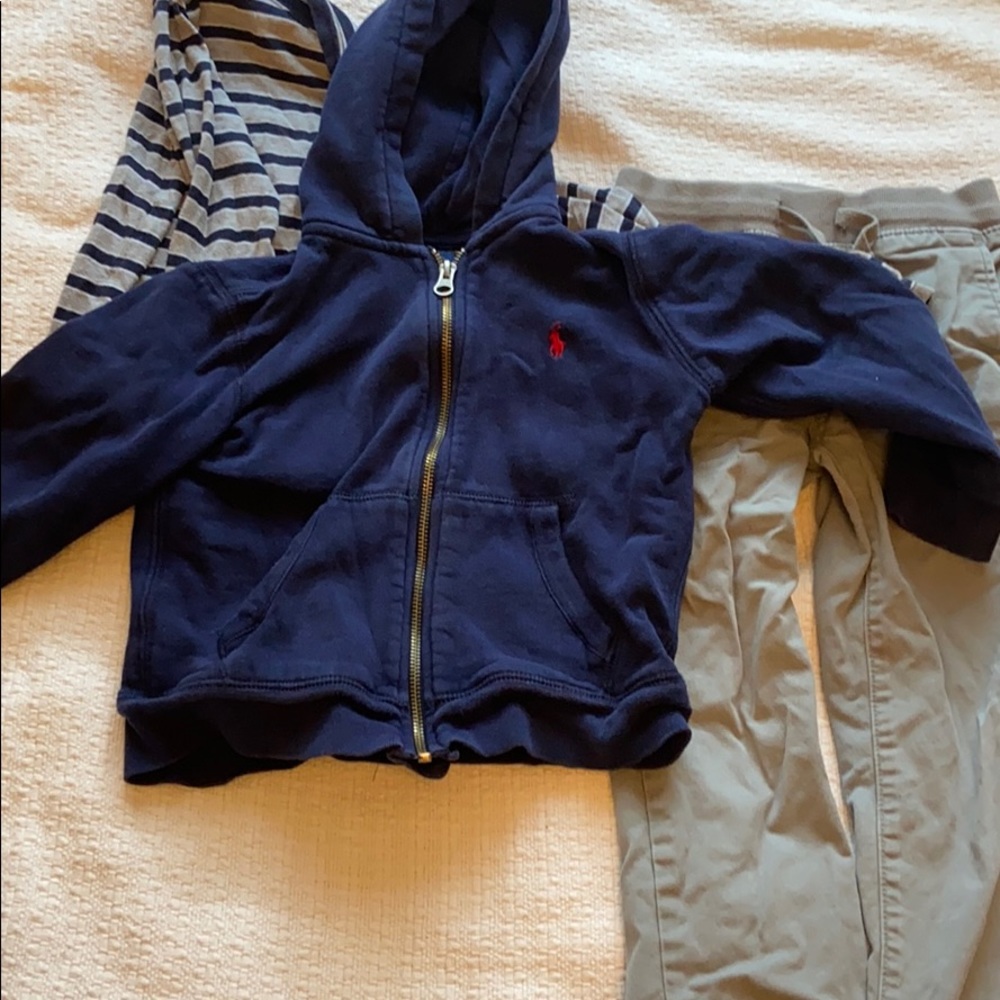 4T gap pants, polo hoodie and children’s place tee